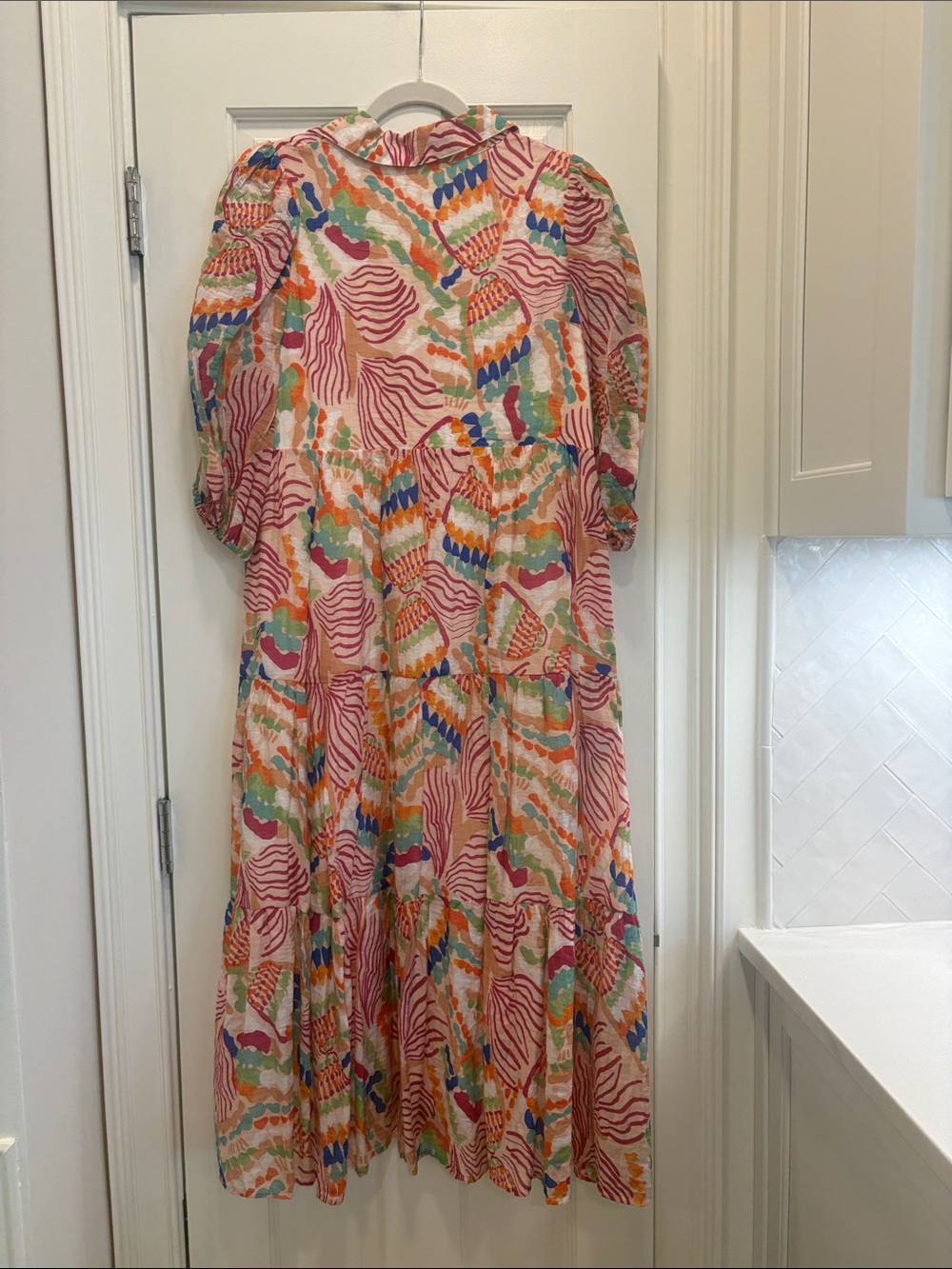 Colorful Printed Tiered Midi Dress - Multicolor - Picture 6 of 7